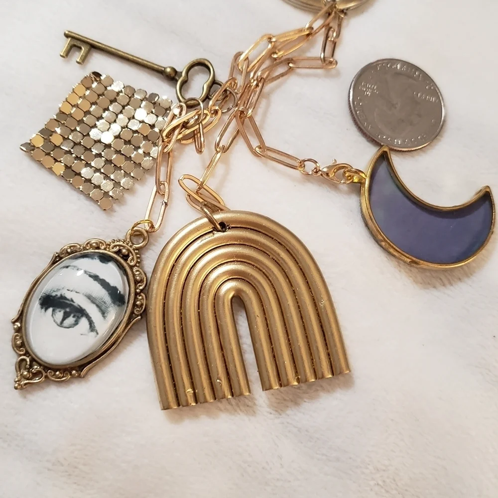 Fornasetti Style Gold Bag Charm Keychain Italian Art Face Motif FREE SHIPPING